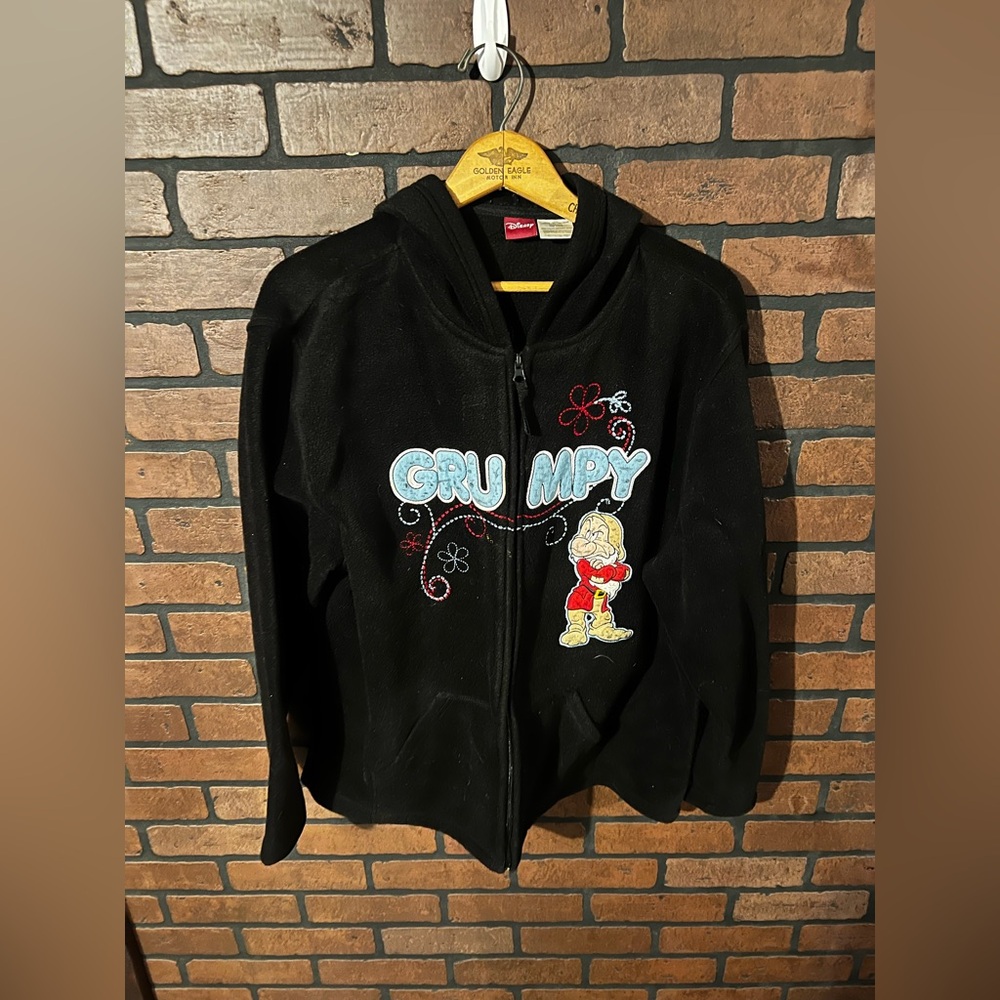 Vintage Disney Black Zip Up Hoodie with Grumpy Design